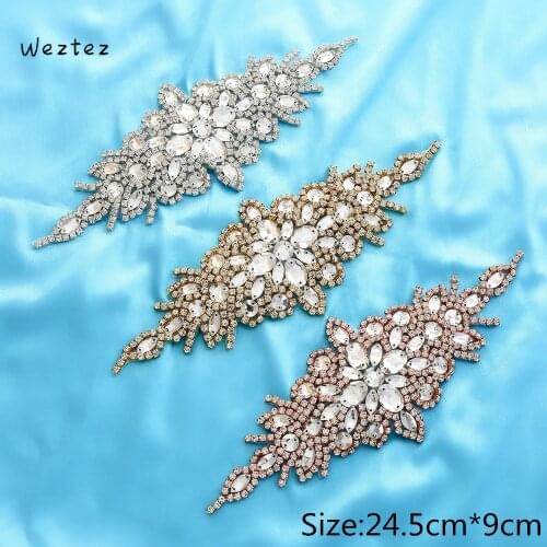 Fashion DIY Handmade Flat back Rhinestone Applique Trim Crystal Beaded Accessories Wedding Dress Bridal Belt Net S101