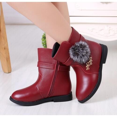 Girls Fashion Boots in Autumn Winter 2021 New Han Edition Princess Girl Add Wool Cotton Mid Length Boots Children Sport Shoes