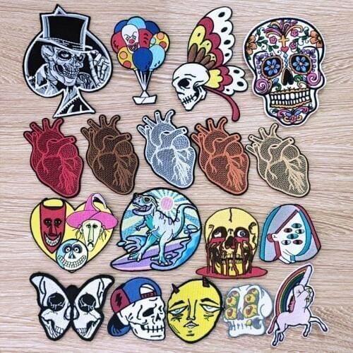 Heart Skull Patch Embroidery Badge Iron On Patches For Clothing Rock Stripes On Clothes Jacket Applique Accessories Stripe DIY