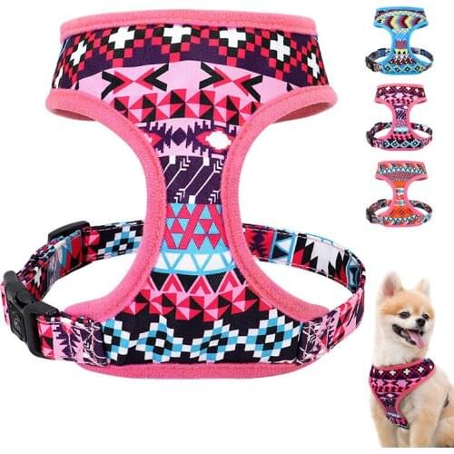 New Pet Harness Vest-style Pet Chest Harness Set Polyester Breathable Print Chest Back Small Medium Pets Cat Dog Traction Rope
