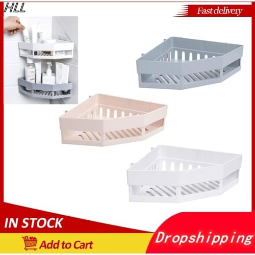 New Bathroom Toilet Bath Seamless Organizer Rotating Tripod Shampoo Soap PP Rack Tripod Wall-mounted Corner Storage Holder Shelf