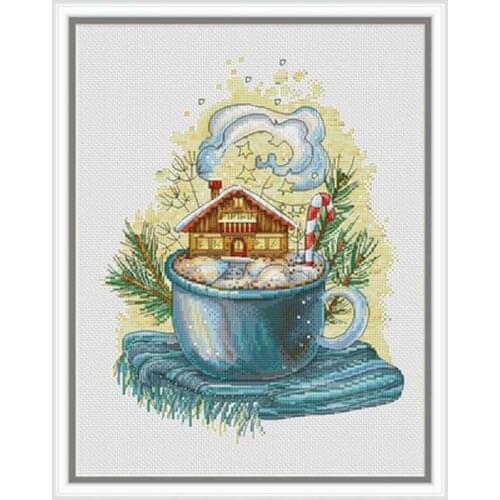 Landscape in the cup patterns counted 11CT 14CT 18CT Cross Stitch Sets DIY wholesale Cross-stitch Kits Embroidery Needlework