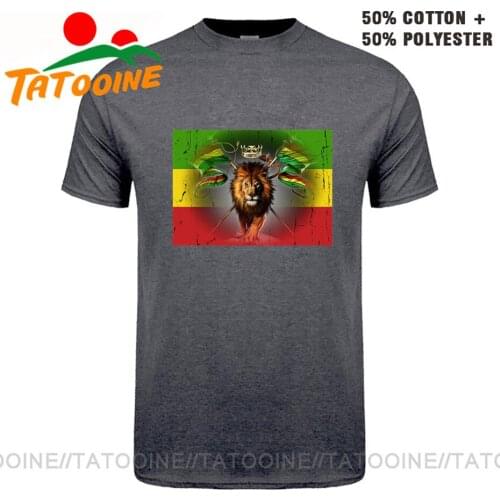 Rasta Lion Of Judah T-Shirt Ethiopian Cross Reggae short sleeve Headphones Jamaican Rastafari Zion Tshirt Men Clothes Tee Shirt