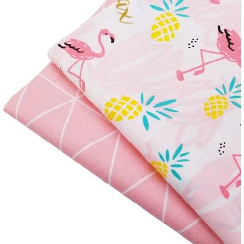 Pink Series Animal Printed Cotton Twill Fabric Flamingo Geometric Pattern Fat Quarters Patchwork Cloth Craft Home Textile Fabric