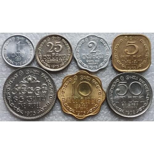 Sri Lanka 1975/1978 Edition 1-50 Cents 1 Rupee Copper-nickel Coin Full Set 7 Pieces Genuine Coins Real Original Coin