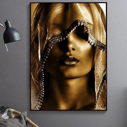 Nordic Modern Canvas Wall Art Posters and Prints Golden Noble Veil Women Canvas Paintings Pictures Home Cuadros Modular