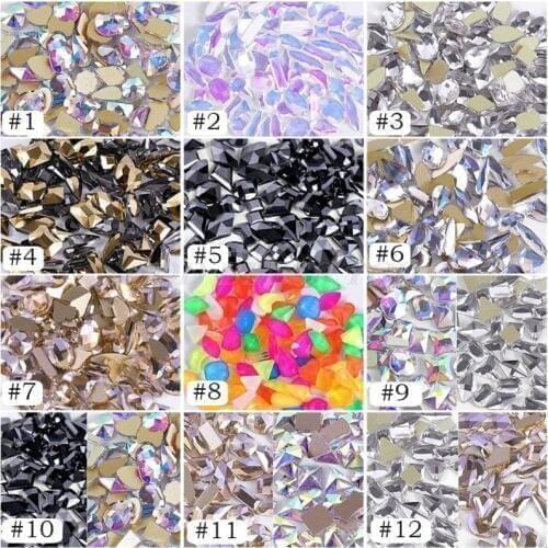 Mixed 100Pcs Crystal AB Nail Art Rhinestones Strass Shiny Glass Nail Stones Drop Shipping