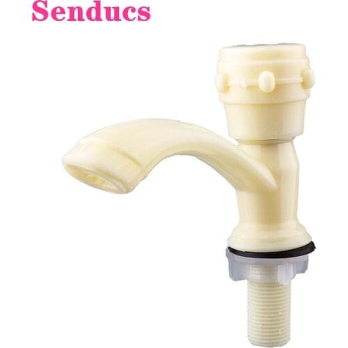 Single Cold Basin Faucet Senducs Quality Plastic Single Cold Bathroom Mixer Tap Deck Mounted ABS Cold Basin Sink Faucets