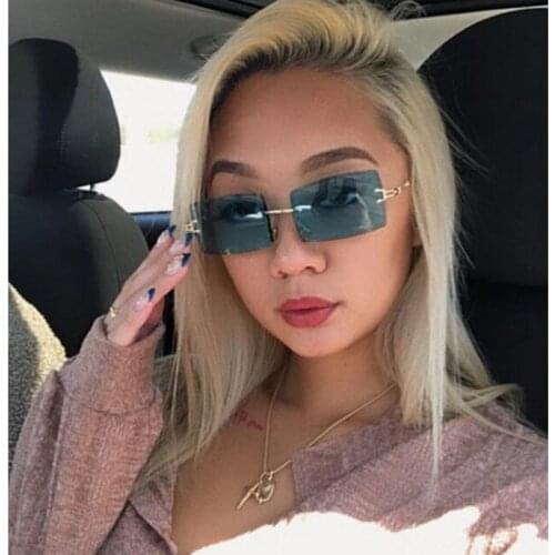 Rimless Sunglasses Rectangle Fashion Popular Women Men Shades Small Square Sun Glasses For Female Summer Traveling Brown Oculos