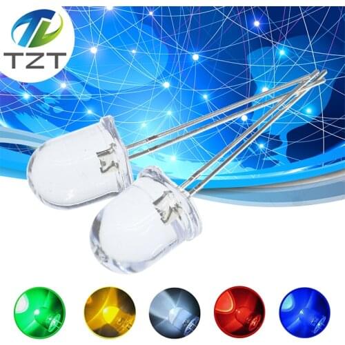 10mm LED 5 Colors Red Blue Yellow Green White Transparent 150mA 0.75W Ultra Bright Round LED Light Emitting Diode Lamp