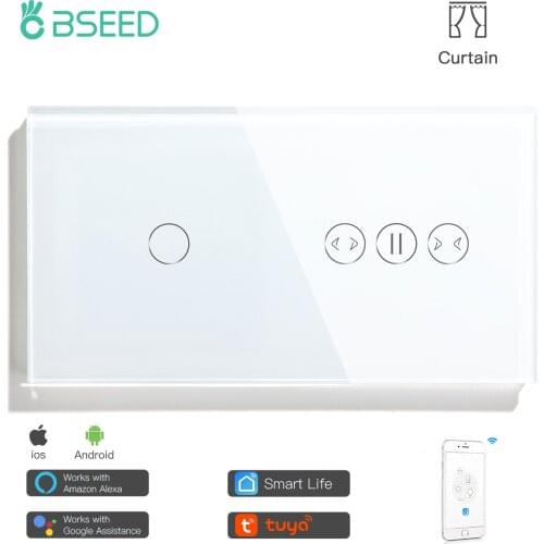BSEED 1 Gang Wifi Touch Switch EU Standard Smart With Smart Curtain White Crystal Glass Panel Smart Blind Work With Tuya App