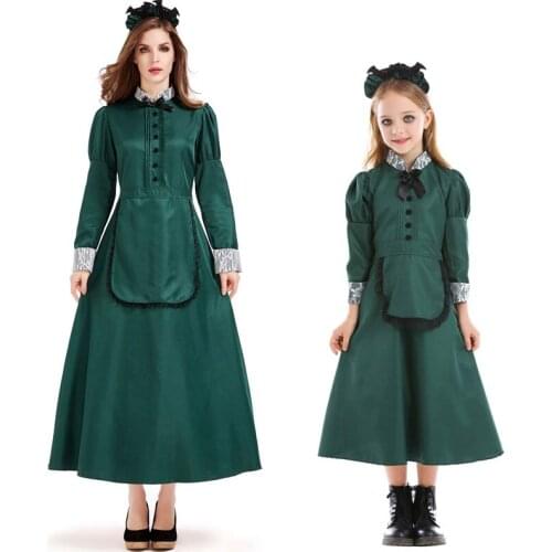 Umorden Purim Halloween Costumes Adult Kids Child Bat Vampire Maid Costume Housekeeper Cosplay for Girls Women Dark Green