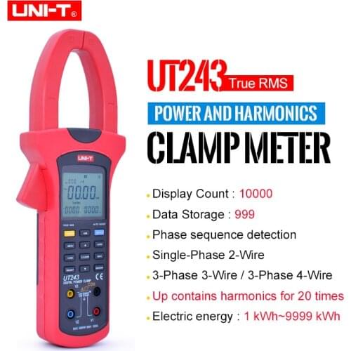 UNI-T UT243 Power and Harmonics Clamp Meters Phase Factor Power Meter Active Energy USB Interface AC Current Voltage Test