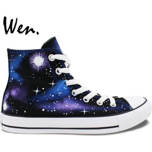 Wen Original Hand Painted Canvas Shoes Design Custom Blue Starlight Galaxy Men Womens High Top Canvas Sneakers
