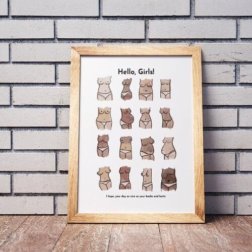 Funny Bathroom Colorful All Skin All Races Body Wall Art Canvas Painting Boobs Butts Posters and Prints Wall Pictures for Living