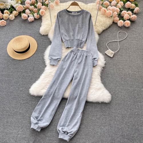 Autumn Two Piece Set Women Long Sleeve Crop Top Shirt + High Waist Cargo Zipper Split Pants Suit Sets 2 Piece Sets Tracksuit New