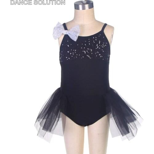 Black Sequin Bodice Dance Costume with Soft Tulle Tutu Skirts Performance Wear Children Ballet Tutu Camisole Leotard Dress 21311
