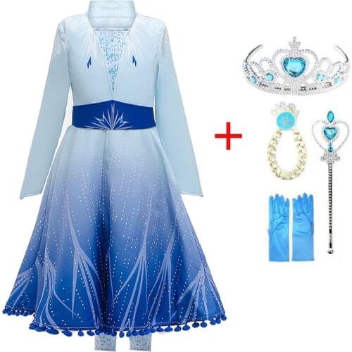 3-10Y Girls Dress Cartoon Cosplay Snow Queen 2 Princess Anna Elsa Dress Costume Clothes Baby Kids Clothing Elza Dress