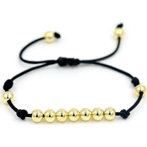Gold Color Stainless Copper Beads Black Red Rope Thread Braid Bracelet Men Love Friendship Bracelet Women Couples Tobilleras