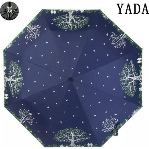 YADA 2019 Navy Charm Life Tree Umbrella 3 Folding Rain Women uv Umbrellas For Women Windproof Plant Couples Umbrellas YS858