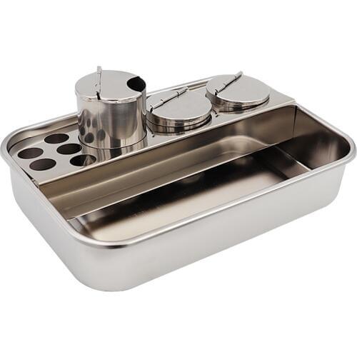 1set Dental Stainless Steel Tools Tray with 3 Bottles Dental Lab Instruments Storage Box Dental Plate with Bottles