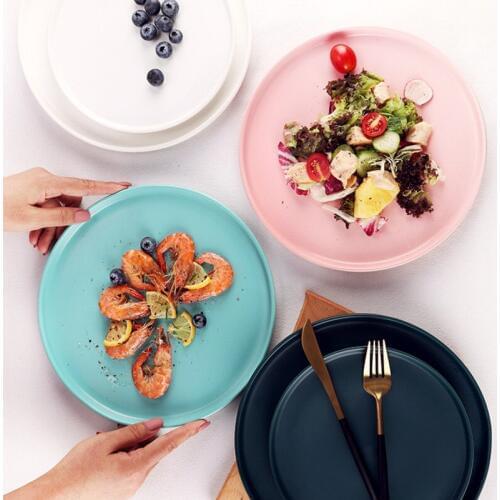 1pcs 8/10inch Solid Color Dinner Plate Nordic Ceramic Dinner Dishes Dessert Tray Round Kitchen Tableware Microwave Safe