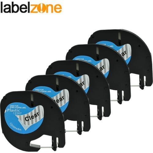 5PCS Compatible for Dymo Letratag 12267 12mm Black on Clear Label Tape for DYMO printer plastic tapes