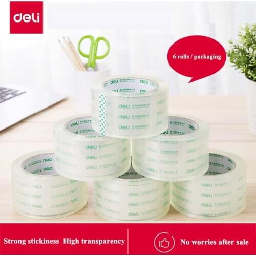 6PCS/LOT Deli Packaging tape 60mm*100y(91m)*50um &48mm*150y*45um transparent tape yellow tape binding tape Packing tape wholesal