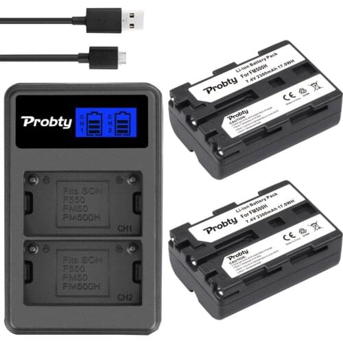 2 x NP-FM500H NP FM500H Camera Battery + LCD USB Dual Charger Port for Sony A200 A200K A200W A300 A350 A450 a580