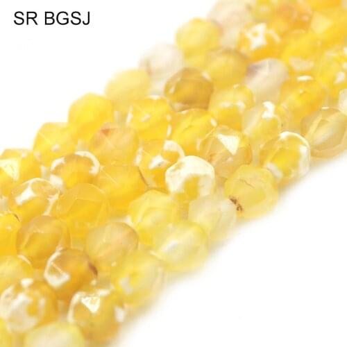Free Shipping 8mm Faceted Round Polygonal Yellow Fire Agat Onyx Gems Natural Stone Findings Beads Strand 15"