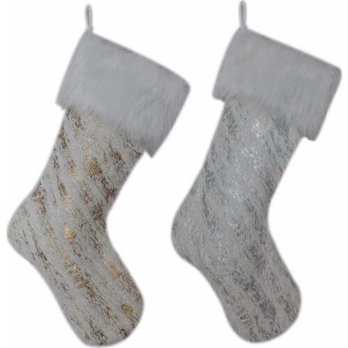 Free Shipping Gided Bronzing Printed BlingBling with White Faux Fur Cuff Christmas Stocking Christmas tree Decoration