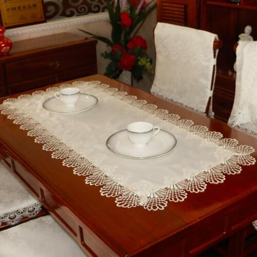 Modern oval satin Hollow lace bed table runner cover cloth beige embroidered overlay placemat tea tablecloth party home kitchen