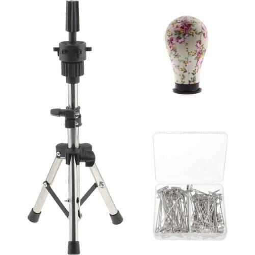 23 Inch Canvas Mannequin Head with Tripod Stand + 150 T Pins for Wig Making Hat Display, Complete Wig Making Kit and Supplies