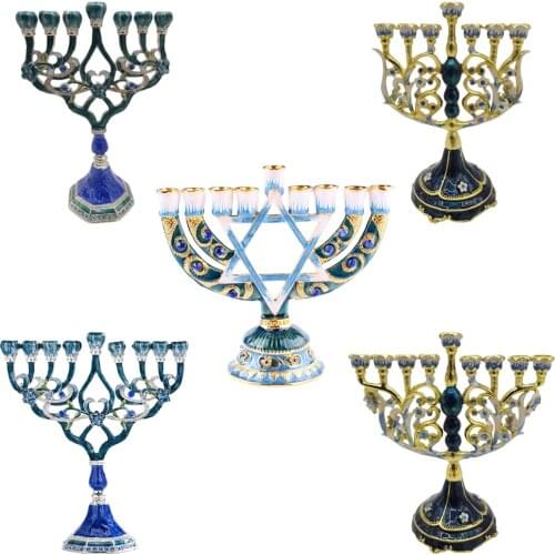 Vintage Menorah Candle Holder Hand Painted Judaica Candelabra Classic Decor