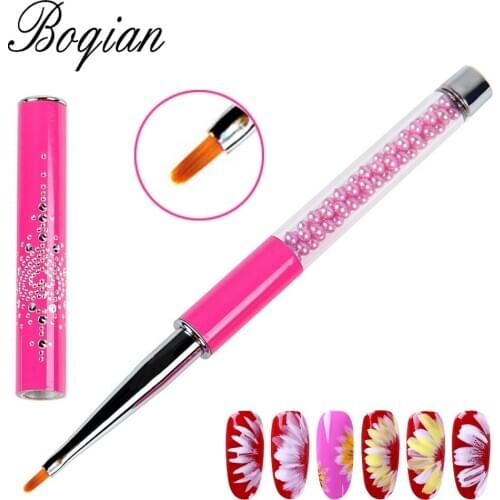 BQAN Red Petal Nail Brush Pearl Acrylic Nail Art Liner Brush French Lines Stripes Grid Flower Painting Drawing PenManicure Tools