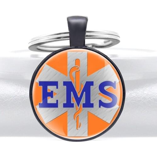 Classic EMS Emergency Rescue Design Glass Dome Charm key Chains Men Women Key Ring Jewelry Gifts