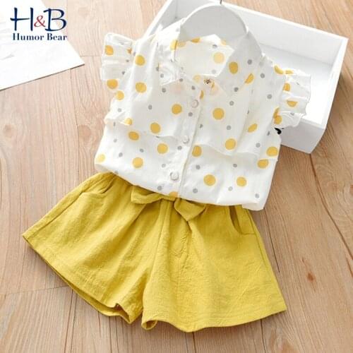 Humor Bear Girls Clothing Sets New Summer Flying-sleeve Ploka Dot Shirt +Shorts 2pcs Casual Toddler Kids Clothes