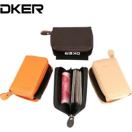 DKER Genuine Leather Coin Purse for Women & Men Zipper Small Purse Short Coin Wallets Brand Mini Wallet