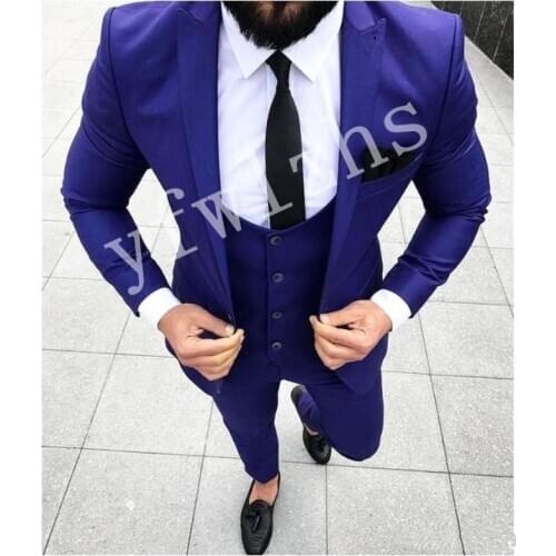 Handsome Groomsmen Peak Lapel Groom Tuxedos Mens Wedding Dress Man Jacket Blazer Prom Dinner (Jacket+Pants+Tie+Vest) A133