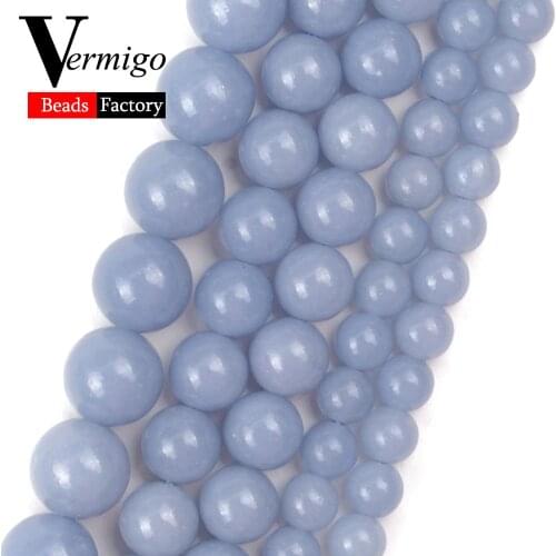 Natural Genuine Angelite Stone Round Loose Beads for Jewelry Making 6-10mm Gemstones Spacer Bead diy Handmade Bracelet Jewellery