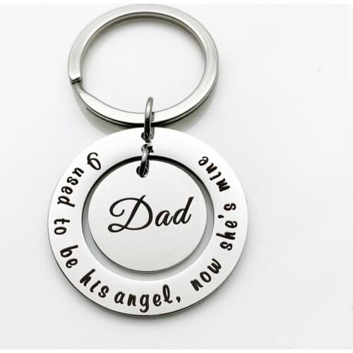 Metal Thanksgiving Day Keychain Gifts Dad Mom From Daughter Son i Used To Be His Angel Now She Is Mine Stainless Steel Keyring