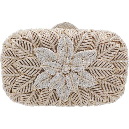 Fashion Luxury Gold Silver Flower Designer Crystal Evening Bags Party Purse female pochette Clutch Bags SM100