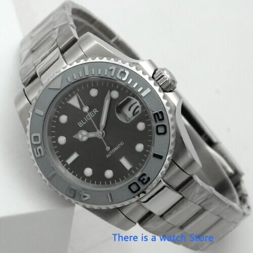 Bliger 40mm Gray Dial Mens Mechanical Watch Ceramic Bezel Top Luxury Sapphire Glass Luminous NH35 Movement Automatic Watch