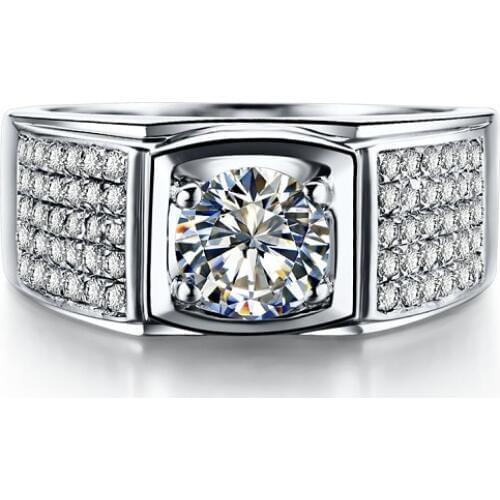 Genuine White Gold 14K Male Ring Splendid 1CT Round Cut Diamond Rng Bridegroom Jewelry G14K