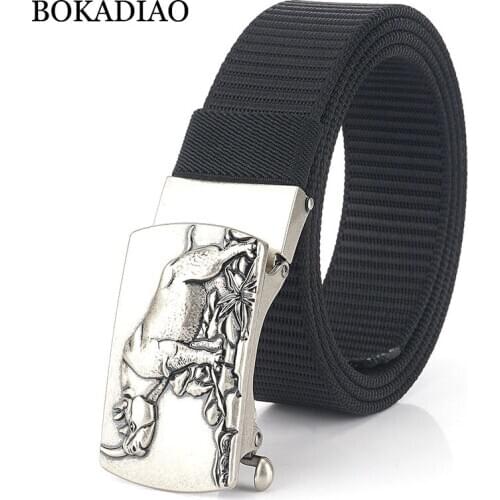 BOKADIAO Men&women Nylon Belt Metal Automatic Buckle canvas belts Outdoor sports Casual jeans waistband Army military male strap