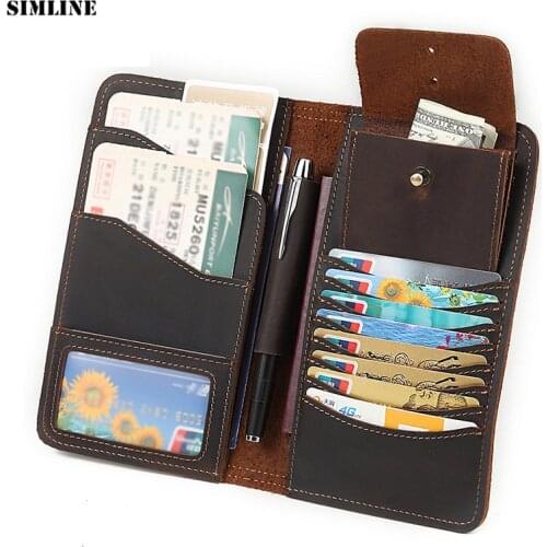 Vintage Genuine Leather Passport Wallet Holder Cover Men Crazy Horse Cowhide Male Long Travel Wallets Card Holder Coin Pocket