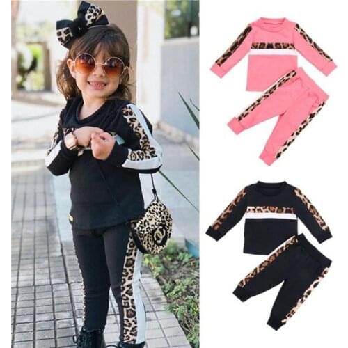 Autumn Winter 2pcs Kids Toddler Newborn Baby Girl Clothes Set Long Sleeve Leopard Print T-shirt Tops+pants Outfits 1-6 Years
