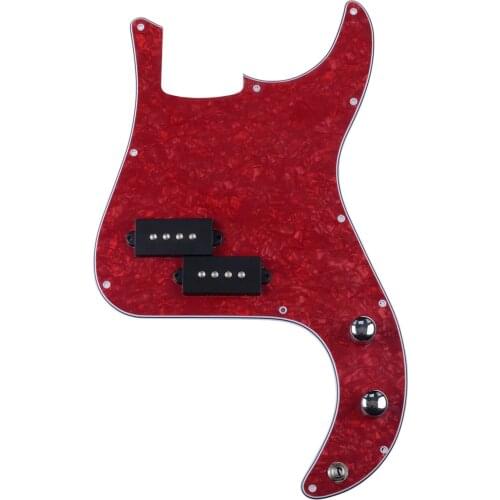 PB P Bass Prewired Loaded Pickguard Scratch Plate With Pickup For 4 String P Bass Black Red Pearl