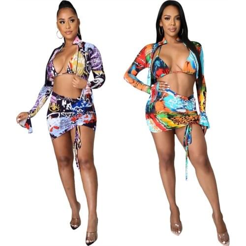 Popular Fashion Design Beach Sexy Bikini Sexy European Occident womens dress new fashion individual character print 4 Pcs LS644
