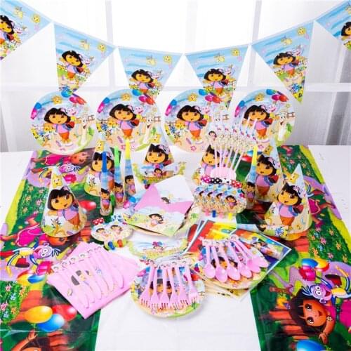 Dora the Explorer Birthday Party Supplies Party Disposable Tableware Napkin Plate Tablecloth Balloon Baby Shower Decor Supplies